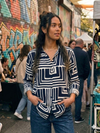 Women's Geometric Maze Print Buttoned Collar Shirt