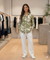 Women's Abstract Tropical Leaf Print Collar Shirt