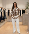 Women's Abstract Tropical Leaf Print Collar Shirt