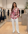 Women's Abstract Tropical Leaf Print Collar Shirt