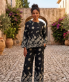Round Neck Side Slit Floral Print Long Sleeve Shirt & Flared Trousers Co-ord Set