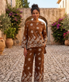 Round Neck Side Slit Floral Print Long Sleeve Shirt & Flared Trousers Co-ord Set
