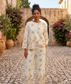 Round Neck Side Slit Floral Print Long Sleeve Shirt & Flared Trousers Co-ord Set