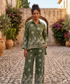 Round Neck Side Slit Floral Print Long Sleeve Shirt & Flared Trousers Co-ord Set