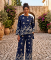 Round Neck Side Slit Floral Print Long Sleeve Shirt & Flared Trousers Co-ord Set