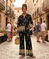 Daisy Print Collar Long Sleeve Shirt & Flared Trousers Co-ord Set