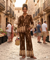 Daisy Print Collar Long Sleeve Shirt & Flared Trousers Co-ord Set