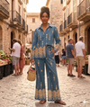 Daisy Print Collar Long Sleeve Shirt & Flared Trousers Co-ord Set