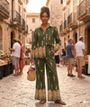 Daisy Print Collar Long Sleeve Shirt & Flared Trousers Co-ord Set