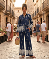 Daisy Print Collar Long Sleeve Shirt & Flared Trousers Co-ord Set