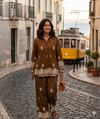 Tulip Paisley Design Split Cuffs Collared Shirt & Flared Trousers Co-ord Set