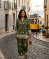 Tulip Paisley Design Split Cuffs Collared Shirt & Flared Trousers Co-ord Set