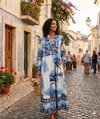 Women's Long Sleeve Tropical Palm Print Loose Fit Dress