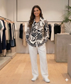 Women's Abstract Tropical Leaf Print Collar Shirt