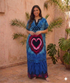 Maxi Short Sleeve Tie Dye Heart V- Neck African Kaftan
