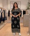 Maxi Round Neck Short Sleeve Boho Geometric Border Print Kaftan Dress