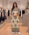 Maxi Round Neck Short Sleeve Boho Geometric Border Print Kaftan Dress