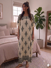 Maxi Round Neck Short Sleeve Boho Medallion Print Kaftan Dress