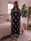 Maxi Round Neck Short Sleeve Boho Medallion Print Kaftan Dress