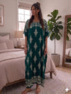 Maxi Round Neck Short Sleeve Boho Medallion Print Kaftan Dress