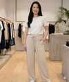 Women's Wide Leg Flared Trousers With Adjustable Drawstring 