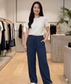 Women's Wide Leg Flared Trousers With Adjustable Drawstring 