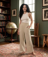 Women's High Waisted Belt Ruffle Flared Trousers With Pockets