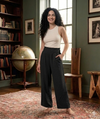 Women's High Waisted Belt Ruffle Flared Trousers With Pockets