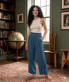 Women's High Waisted Belt Ruffle Flared Trousers With Pockets