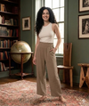 Women's High Waisted Belt Ruffle Flared Trousers With Pockets