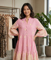 Flower Print Flowy Tiered Button Front Midi Dress