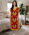 Women's V-Neck Kimono Sleeves Abstract Geometric Print Beach Cover Up Kaftan Midi Dress